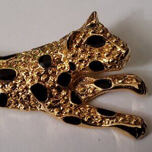Vintage Gold and Black Enamel Panther/Jaguar Pin
